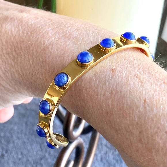 Kate Spade New York Gold-Tone Bezel Blue Stone Cuff Bracelet EUC - Picture 6 of 11